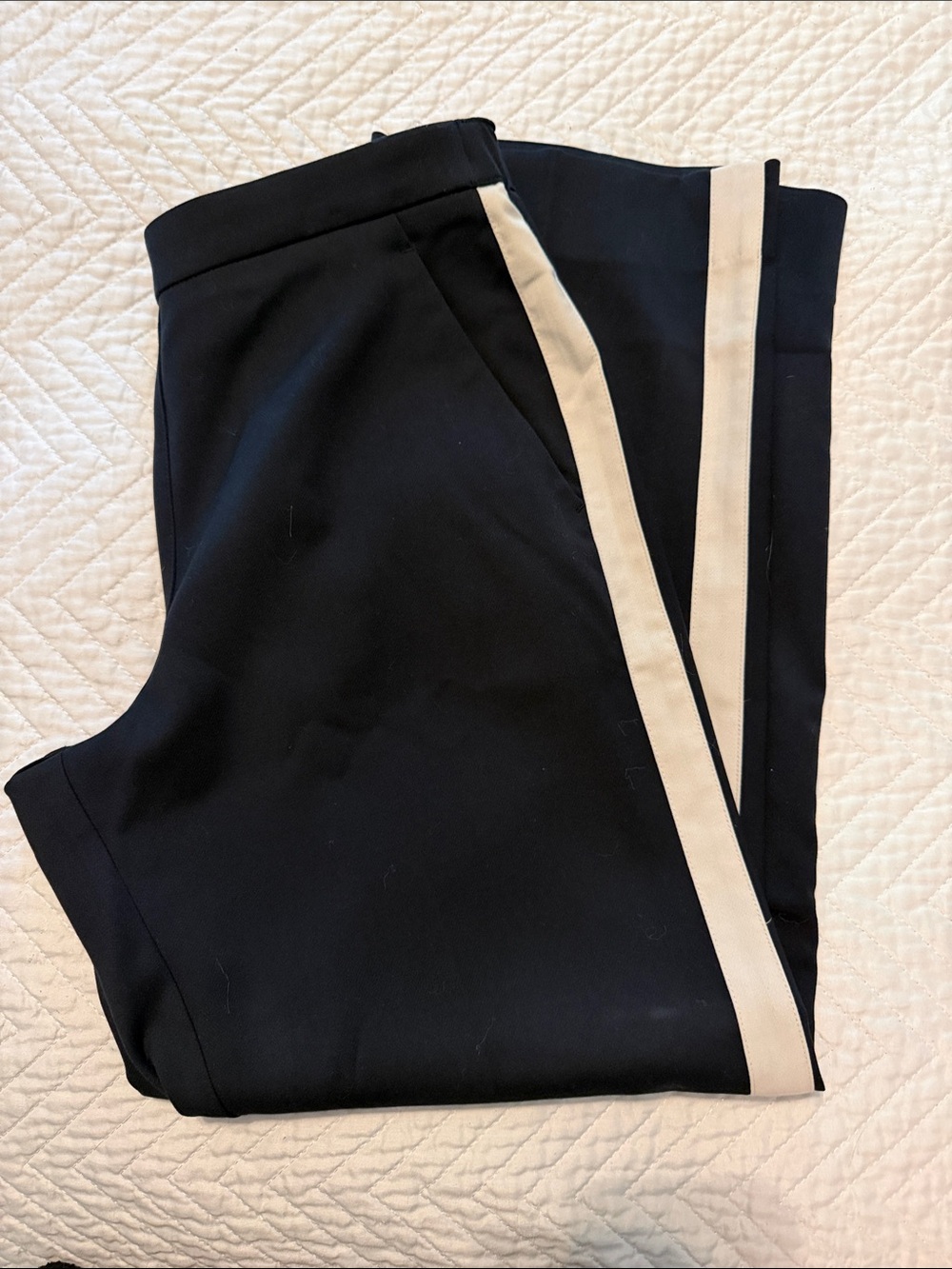 Abercrombie & Fitch Dark Navy Trousers with Cream Side Stripe